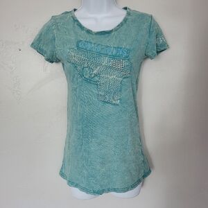 Girls with Guns Women's Medium Blue Short Sleeve Embellished Rhinestone Outdoors